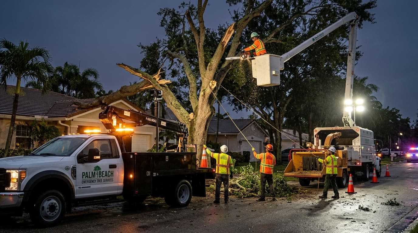 Emergency Tree Services in Palm Beach, FL | Fast Response Emergency tree removal crew handling storm-damaged tree in Palm Beach, FL